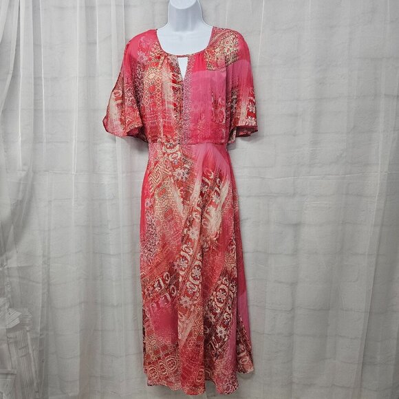 Reba Pink Boho Midi/Maxi Dress Beaded Festival M - Picture 1 of 14
